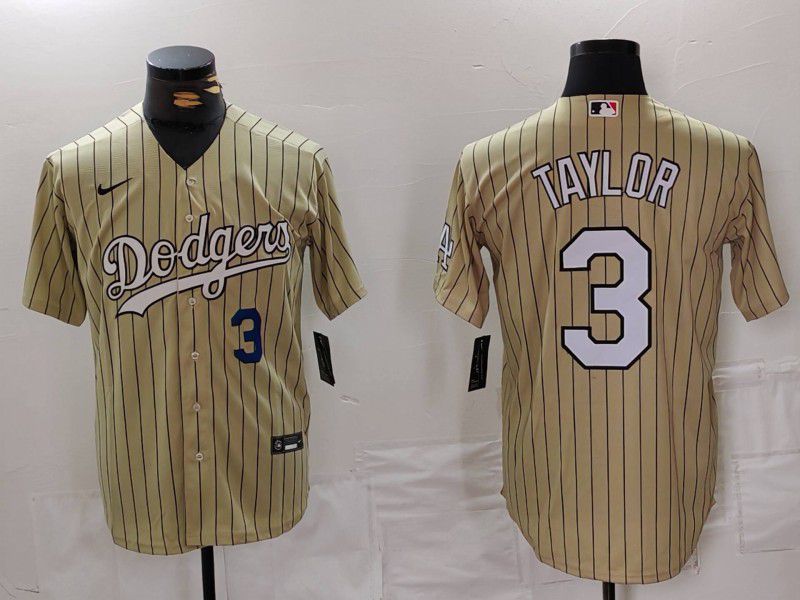 Men Los Angeles Dodgers #3 Taylor yellow Stripe Game 2024 Nike MLB Jersey style 4->youth mlb jersey->Youth Jersey